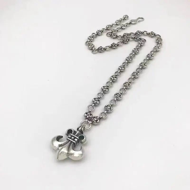 Retro personalized anchor scout flower pendant cross chain necklace - Blade & Thread
