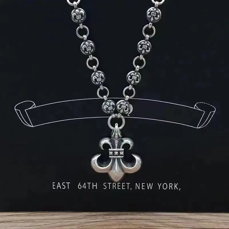 Retro personalized anchor scout flower pendant cross chain necklace - Blade & Thread