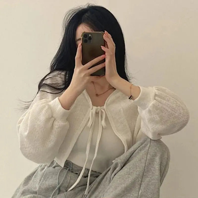 Retro Short Knitted Smock Tie Lantern Sleeve Short - Blade & Thread