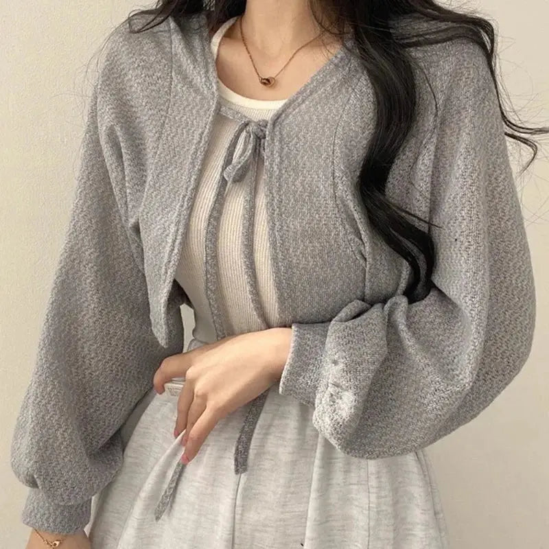 Retro Short Knitted Smock Tie Lantern Sleeve Short - Blade & Thread