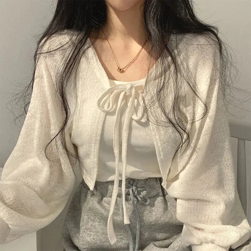 Retro Short Knitted Smock Tie Lantern Sleeve Short - Blade & Thread