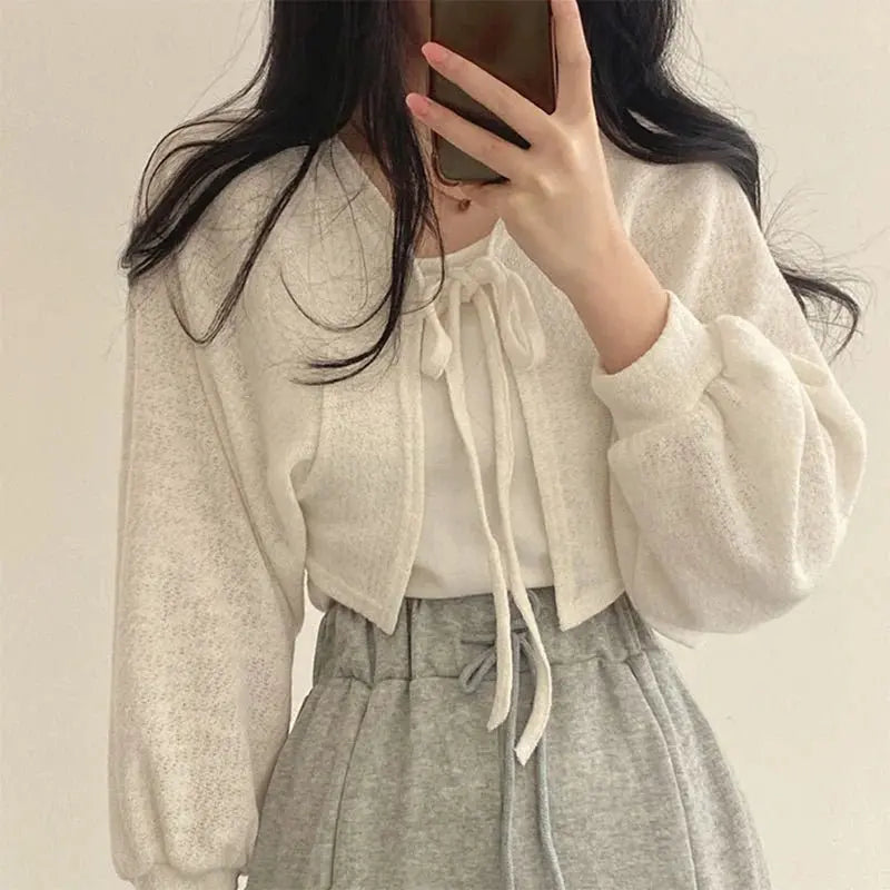 Retro Short Knitted Smock Tie Lantern Sleeve Short - Blade & Thread