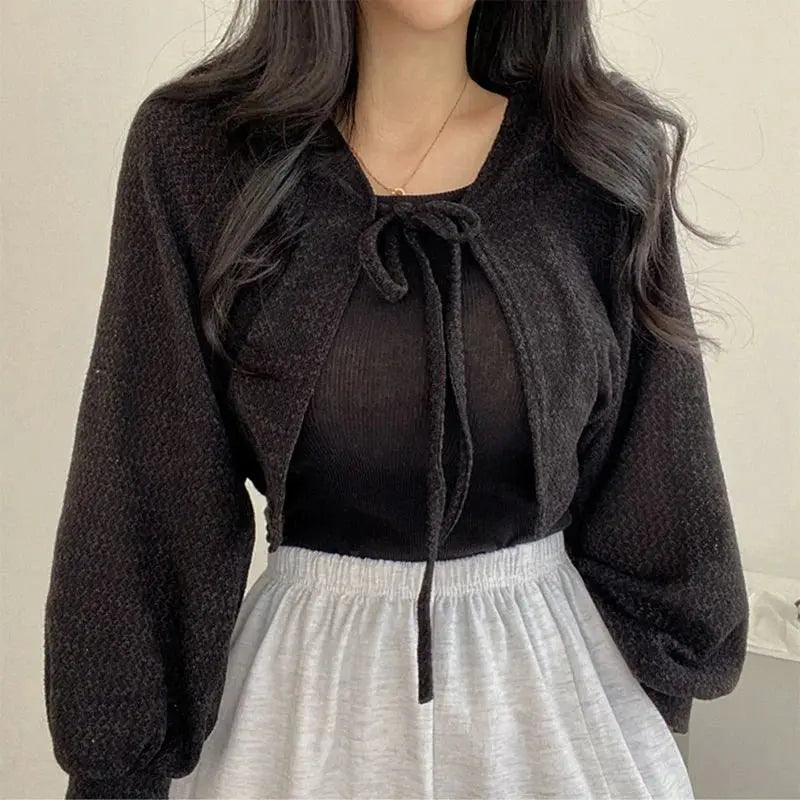 Retro Short Knitted Smock Tie Lantern Sleeve Short - Blade & Thread