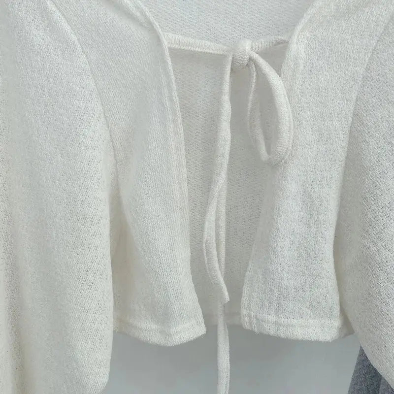 Retro Short Knitted Smock Tie Lantern Sleeve Short - Blade & Thread