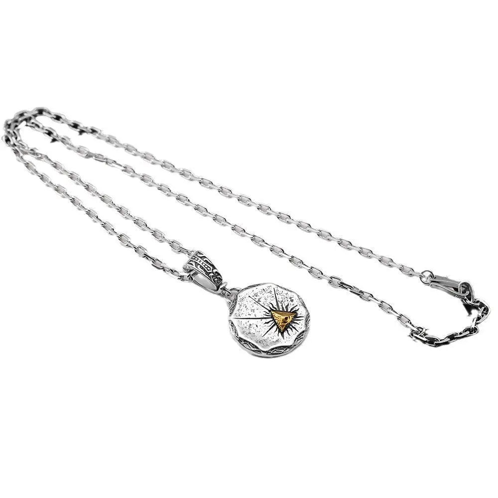 Retro style triangle plated 24k gold coin necklace - Blade & Thread