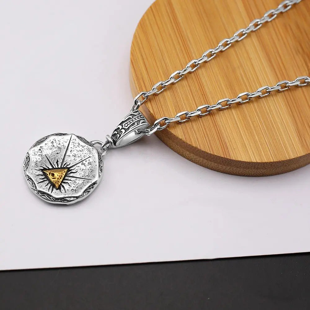 Retro style triangle plated 24k gold coin necklace - Blade & Thread