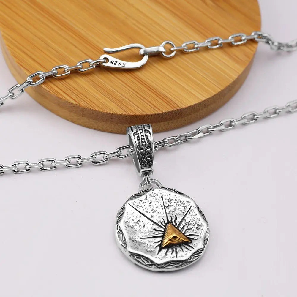 Retro style triangle plated 24k gold coin necklace - Blade & Thread