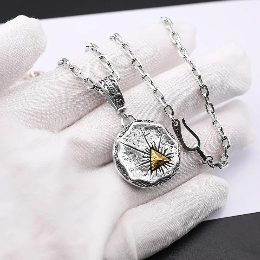 Retro style triangle plated 24k gold coin necklace - Blade & Thread