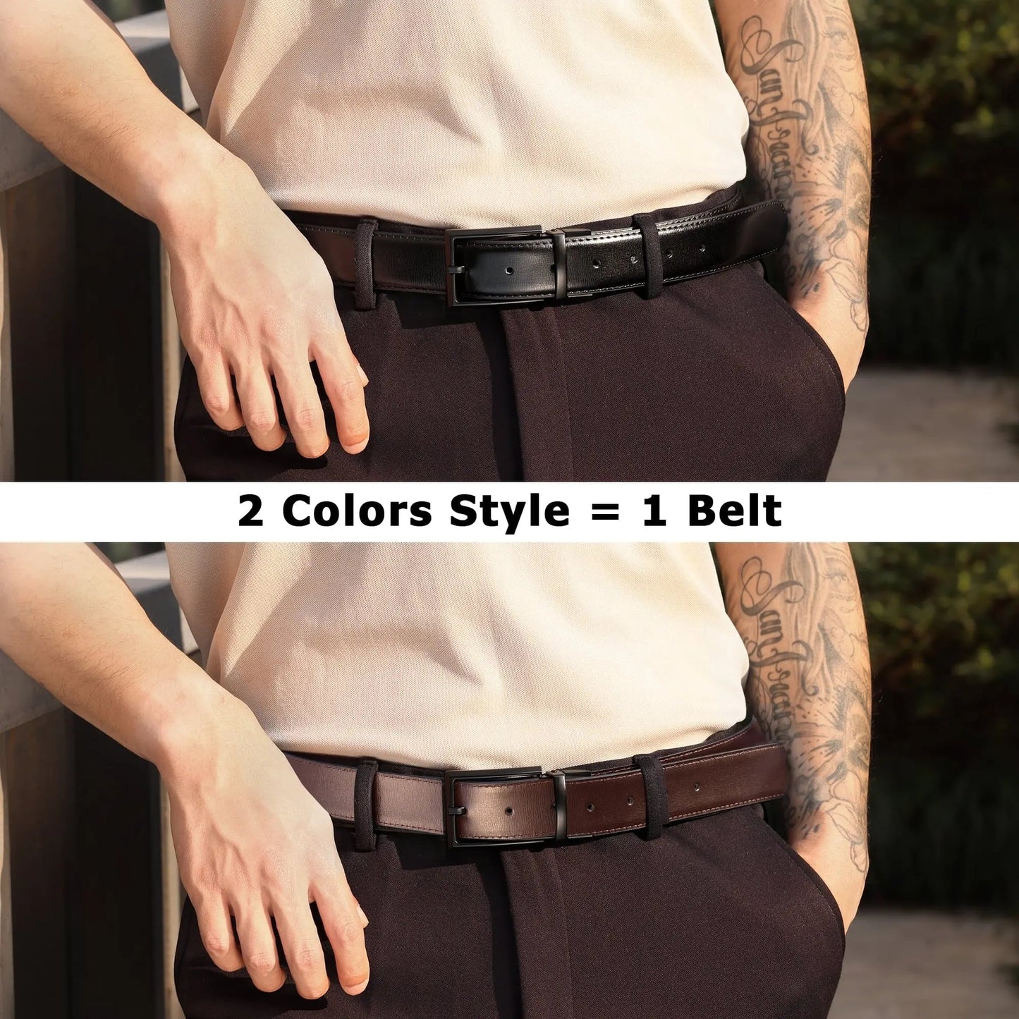 Reversible Mens Belt Black and Brown, Mens Dress Casual Belt, Thick Leather Belt - Blade & Thread