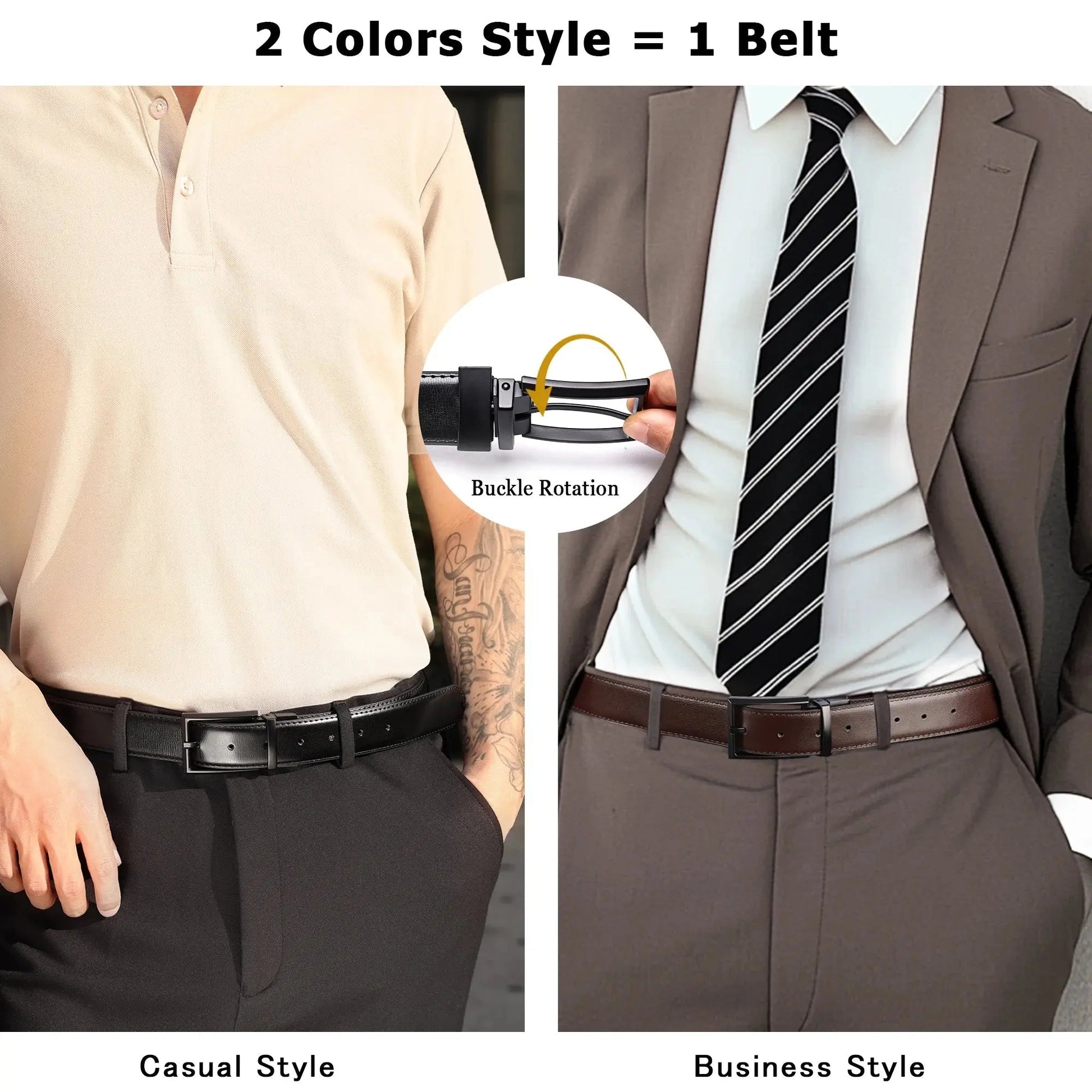 Reversible Mens Belt Black and Brown, Mens Dress Casual Belt, Thick Leather Belt - Blade & Thread