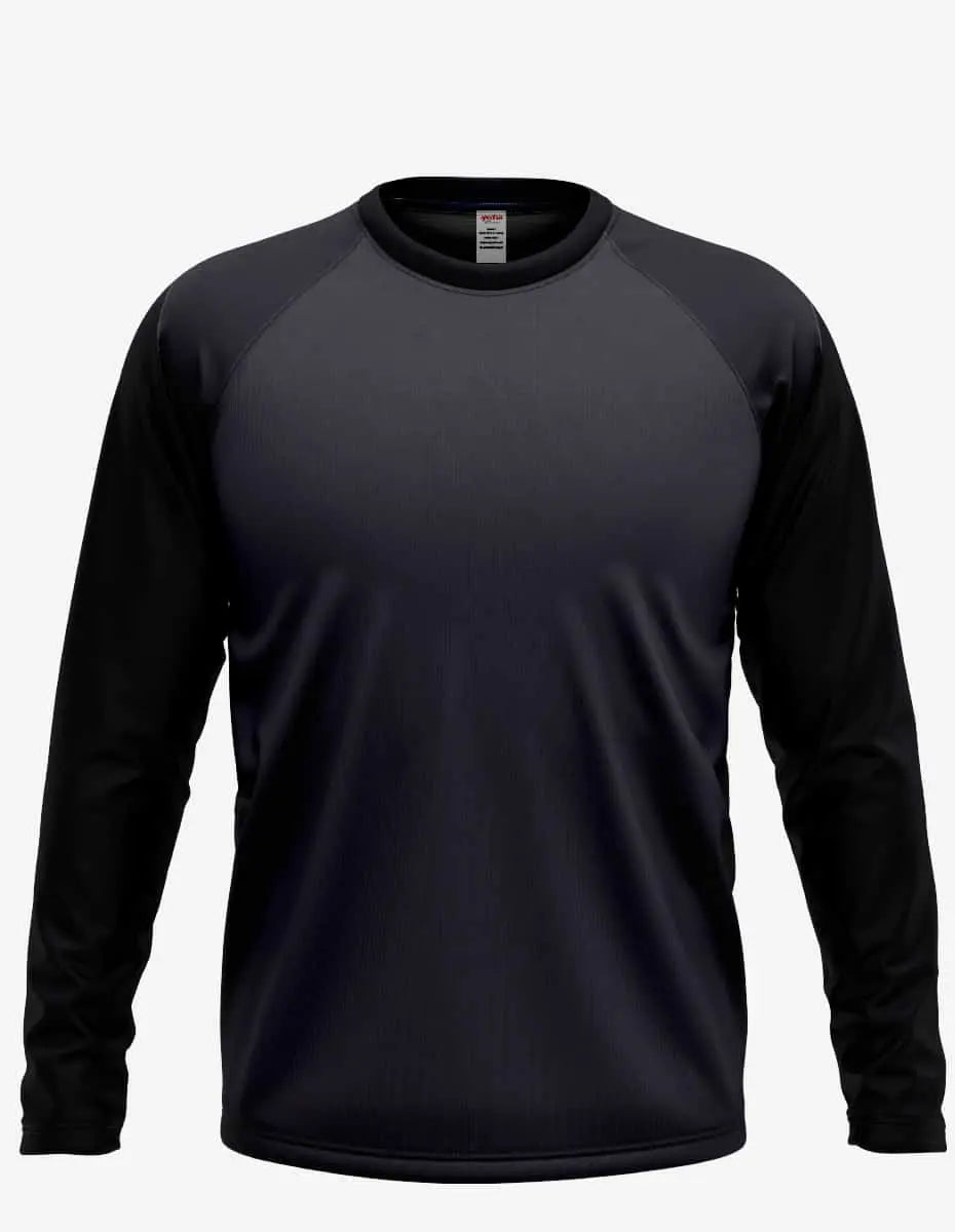 Men's Raglan RG3000 by SpectraUSA in red and navy, showing front and back view of the athletic baseball-style shirt.