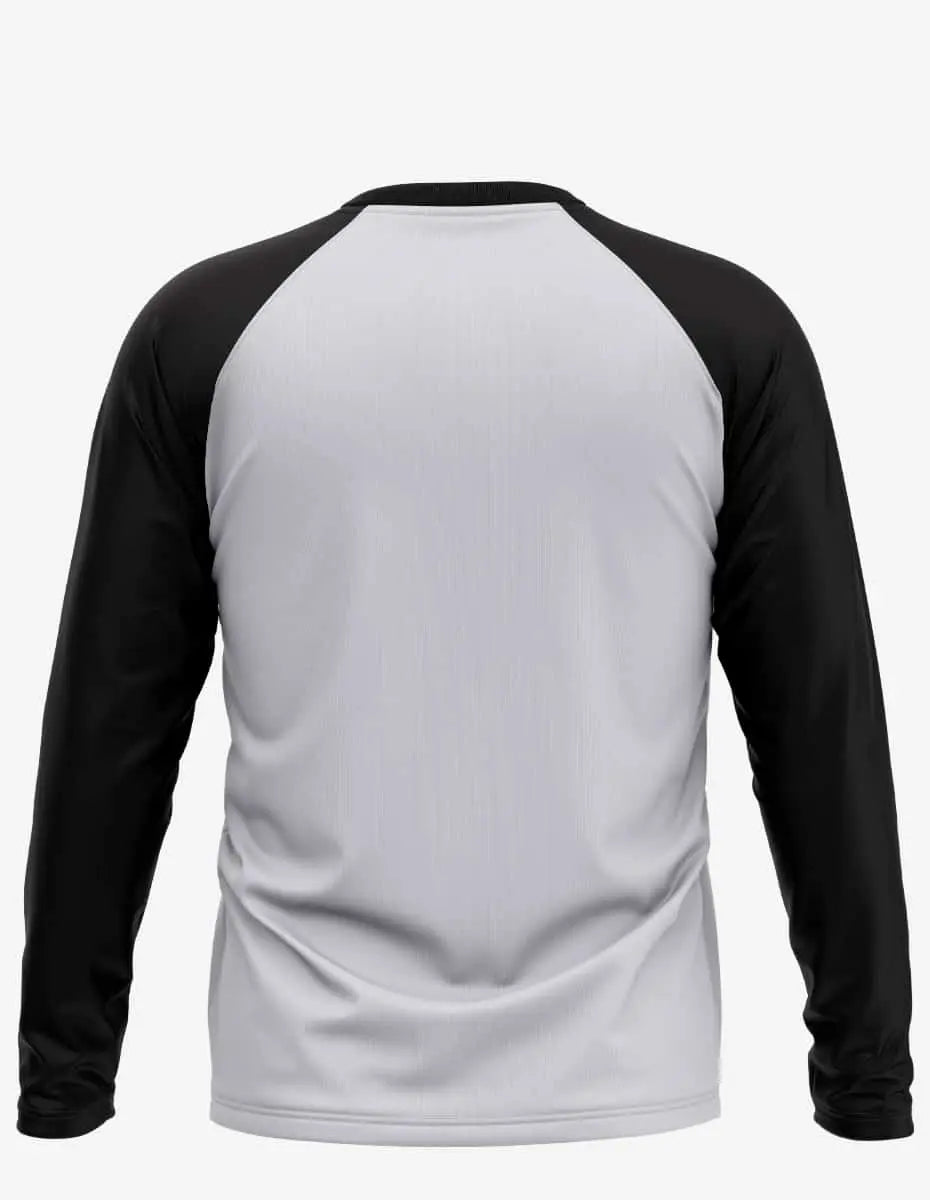 Men's Raglan RG3000 jersey by SpectraUSA in white and black, showing the back view with contrasting sleeve colors.