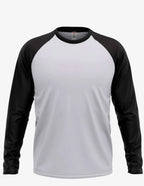 Men's Raglan RG3000 t-shirt by SpectraUSA in white and black, front view showing casual style and color contrast.