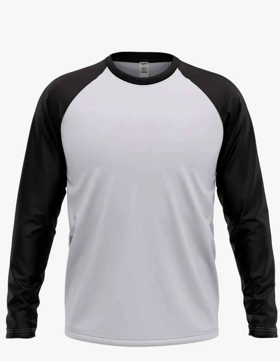 Men's Raglan RG3000 t-shirt by SpectraUSA in white and black, front view showing casual style and color contrast.