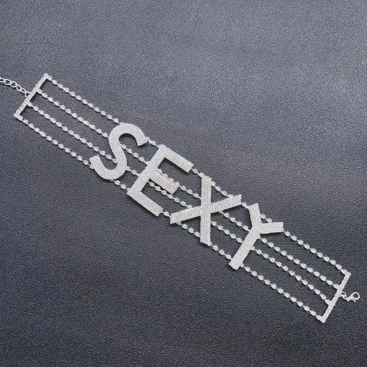 Rhinestone Collar Choker Personality English Letter SEXY Neckchain - Blade & Thread