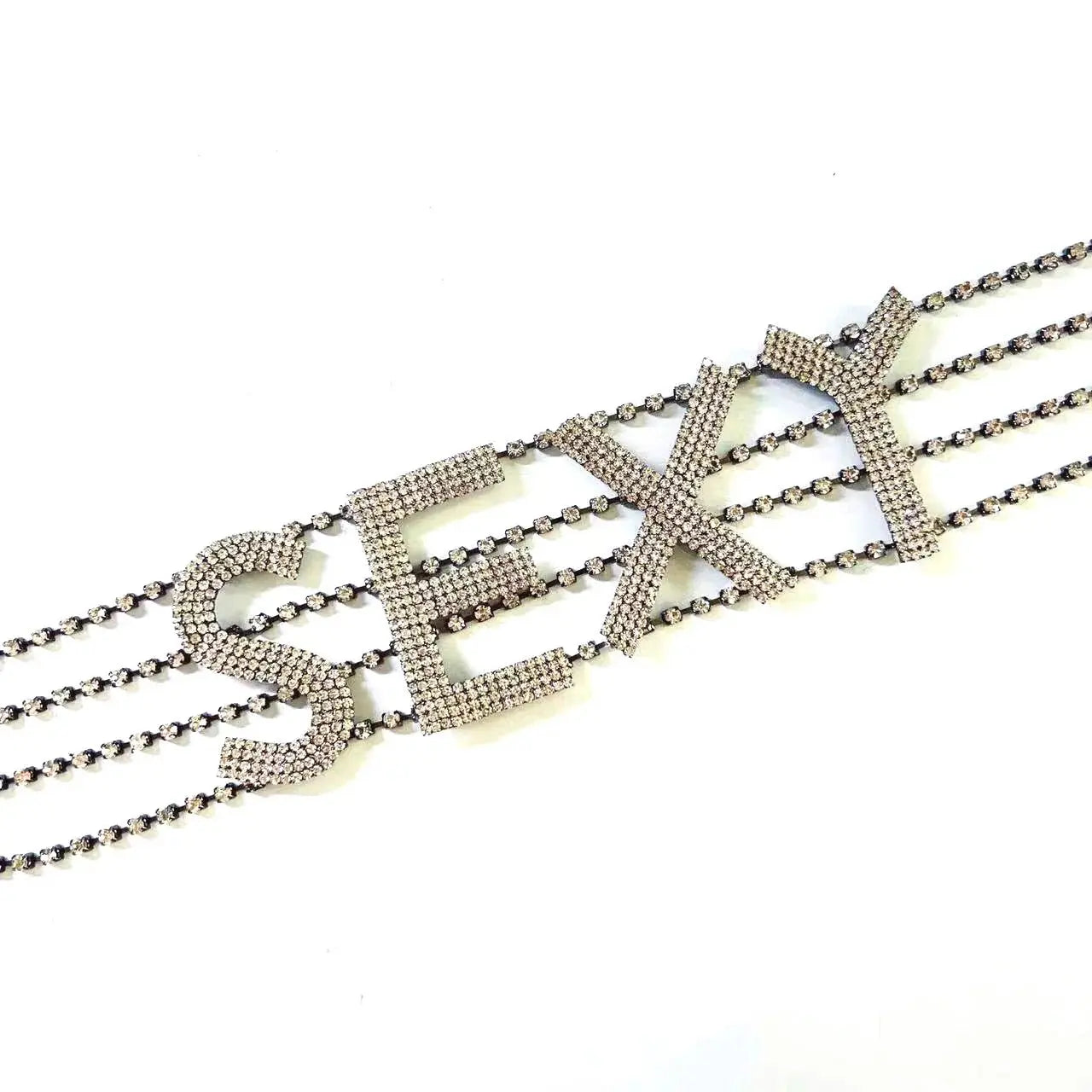 Rhinestone Collar Choker Personality English Letter SEXY Neckchain - Blade & Thread