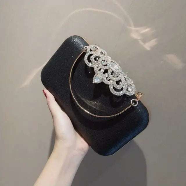 Rhinestone Evening Bags Wedding Diamonds Handbags Black Chic Bag With Handle - Blade & Thread