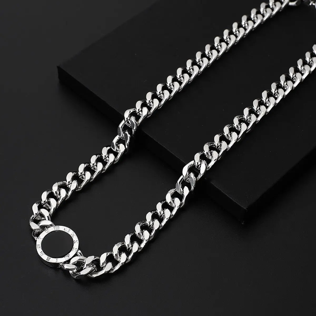 Roman Numerals Black Round Necklace Gold Silver Color Thick Statement Necklaces - Blade & Thread