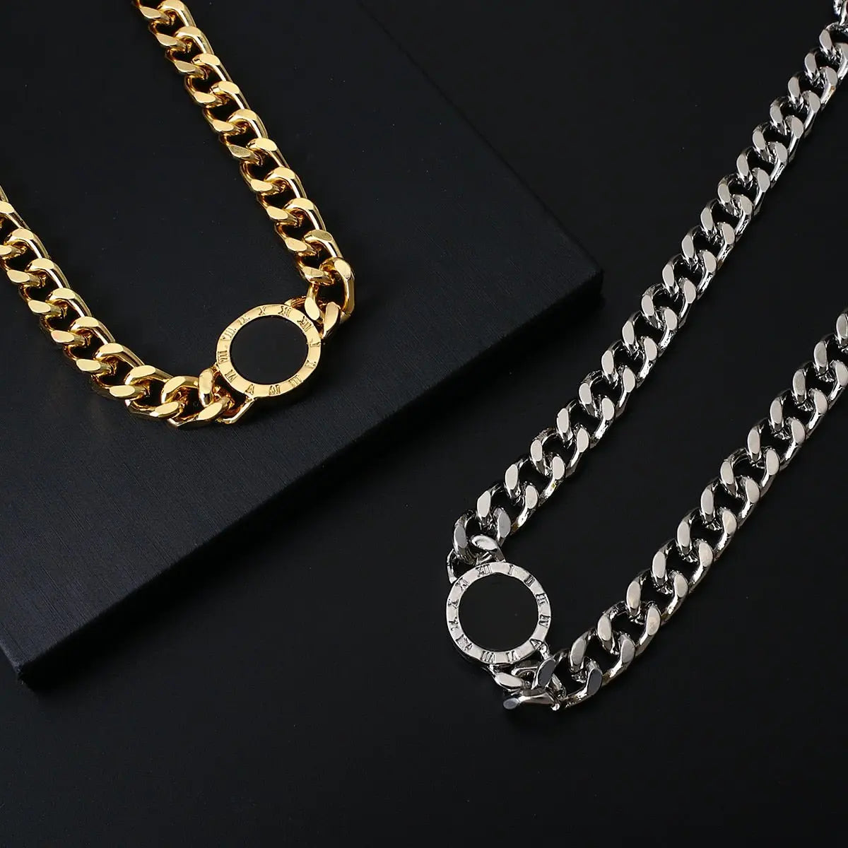 Roman Numerals Black Round Necklace Gold Silver Color Thick Statement Necklaces - Blade & Thread