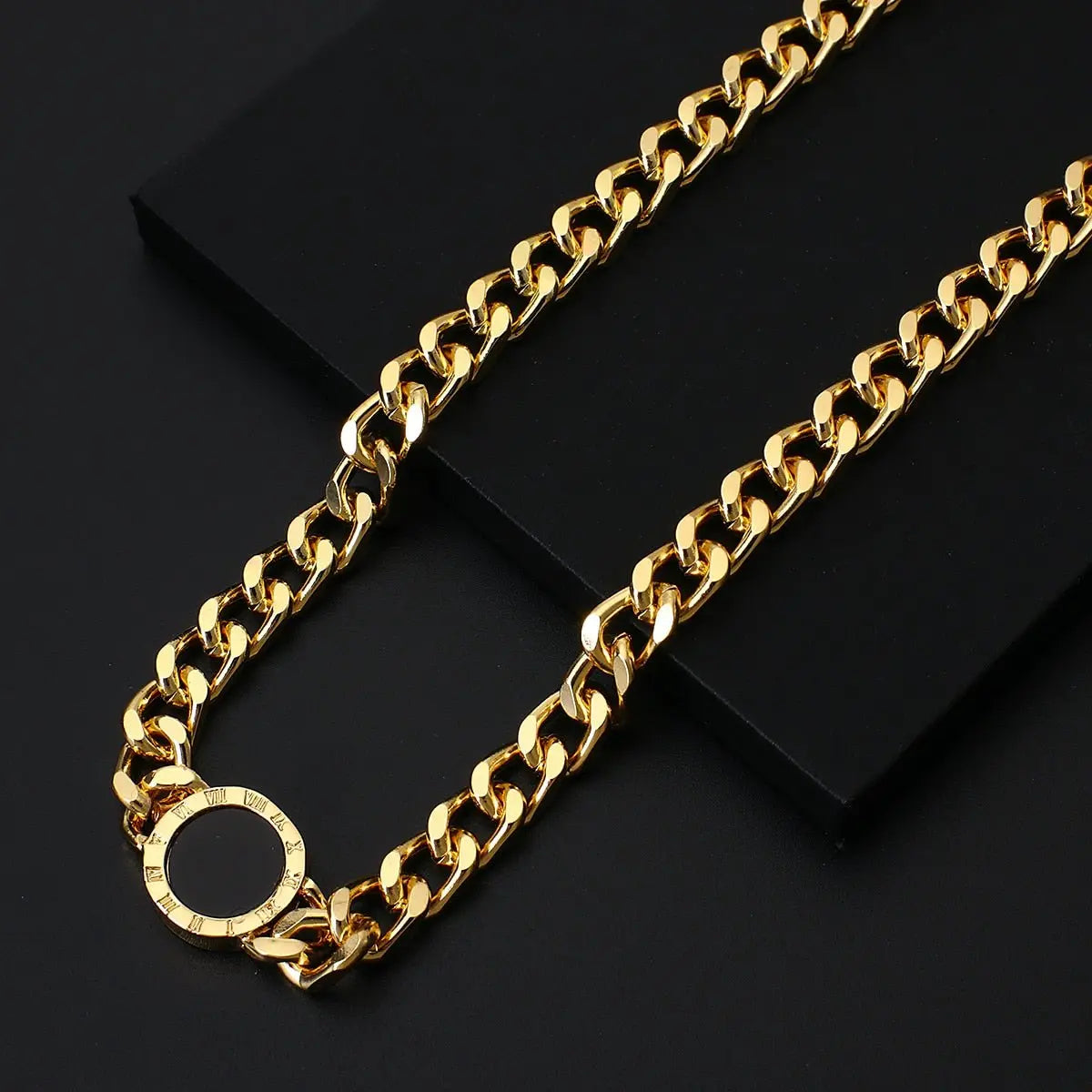 Roman Numerals Black Round Necklace Gold Silver Color Thick Statement Necklaces - Blade & Thread