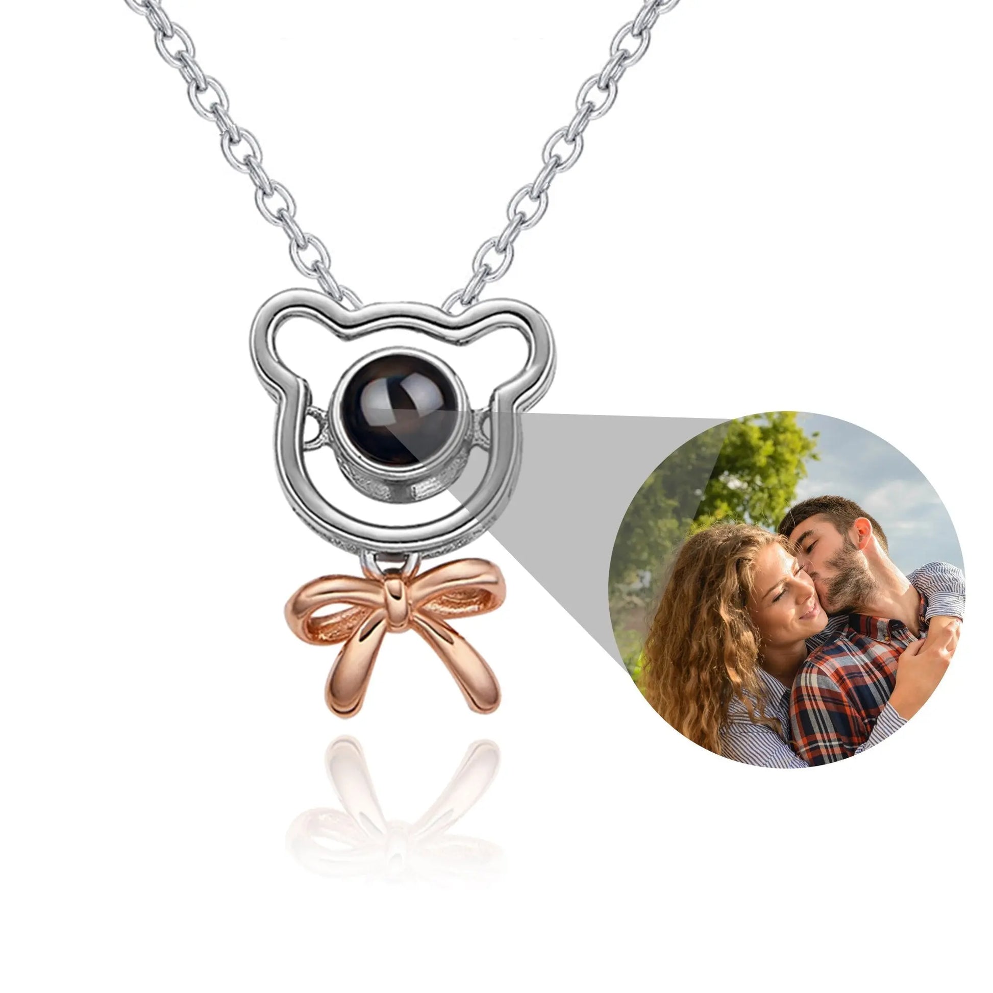 Romantic Bear-shaped Pendant Personalised Name Photo Necklace Valentine's Day Gift - Blade & Thread