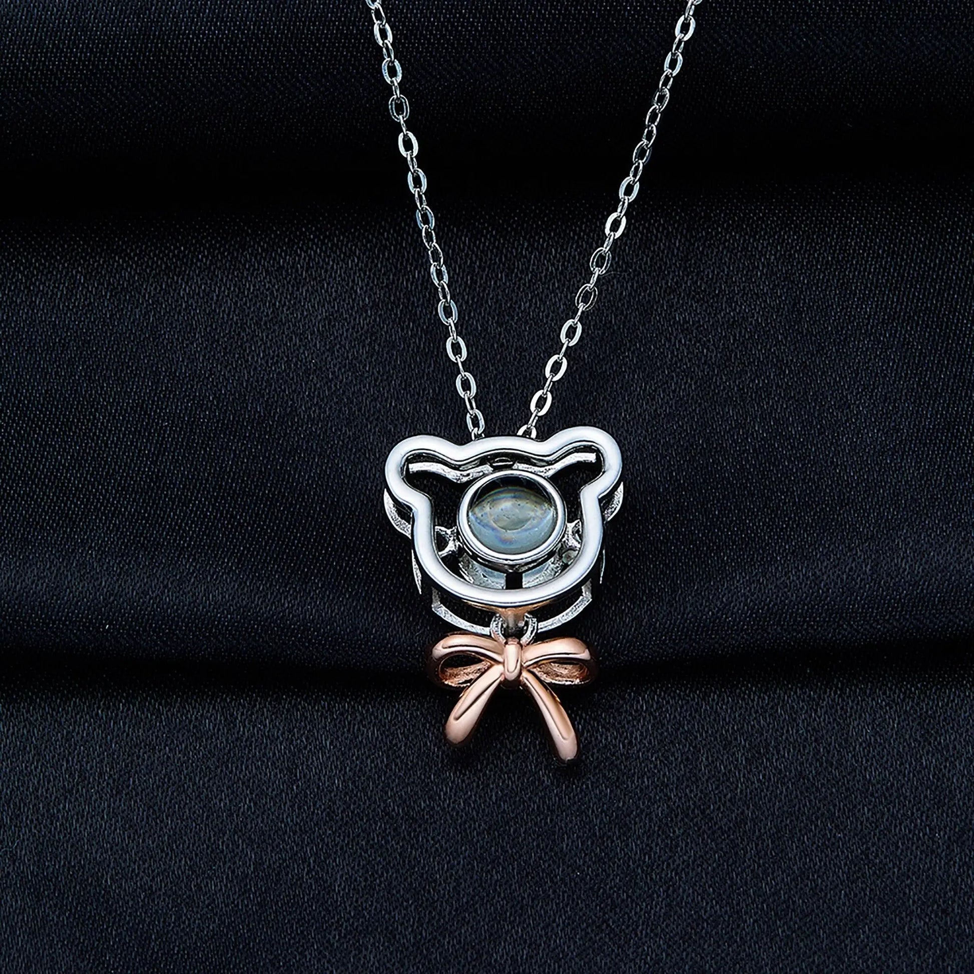 Romantic Bear-shaped Pendant Personalised Name Photo Necklace Valentine's Day Gift - Blade & Thread