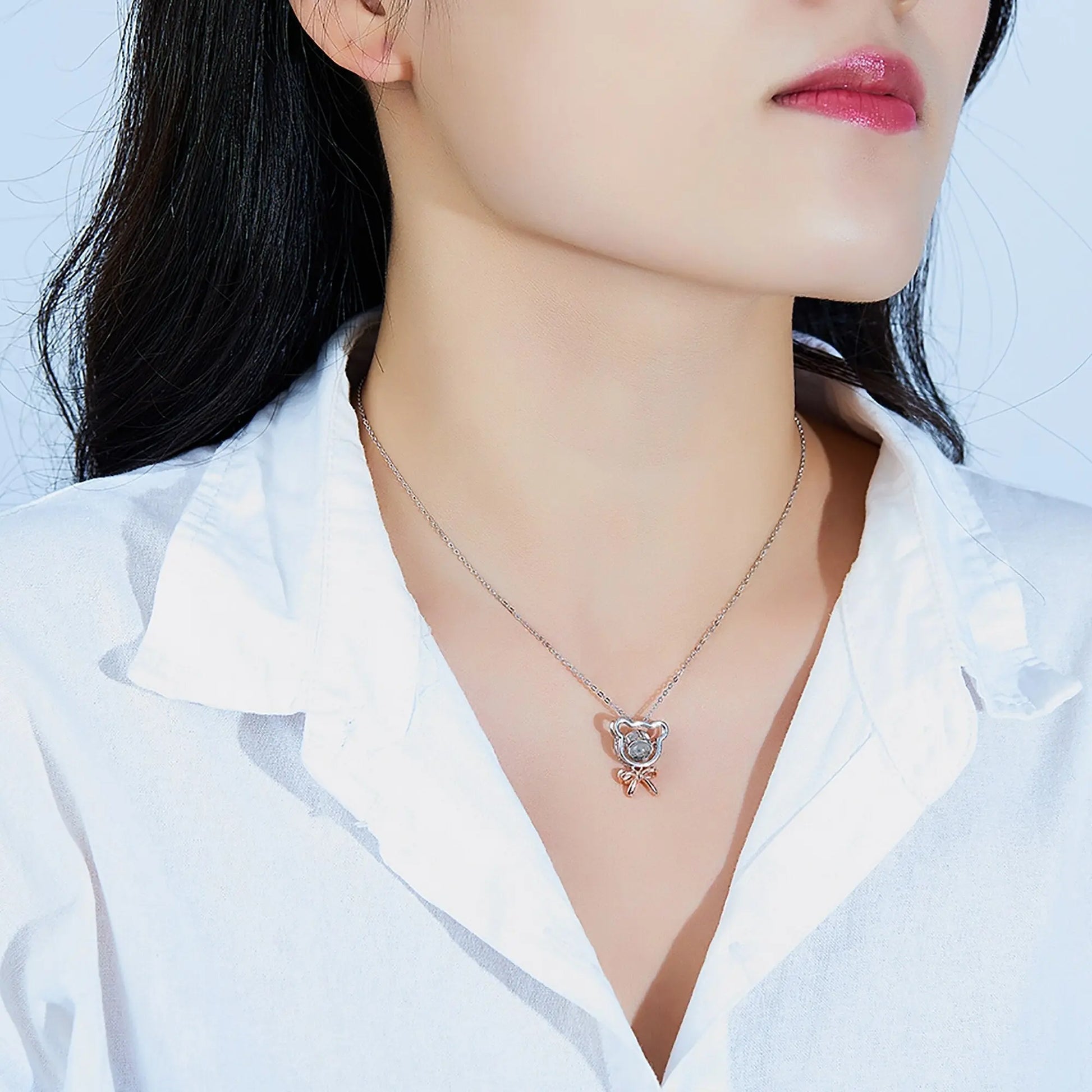 Romantic Bear-shaped Pendant Personalised Name Photo Necklace Valentine's Day Gift - Blade & Thread
