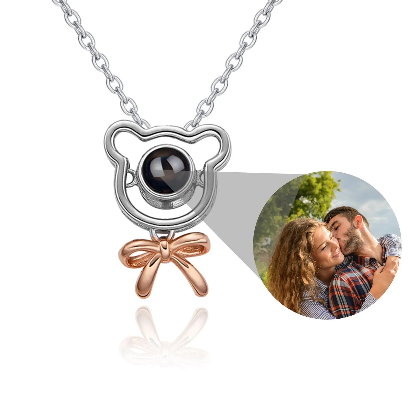Romantic Bear-shaped Pendant Personalised Name Photo Necklace Valentine's Day Gift - Blade & Thread