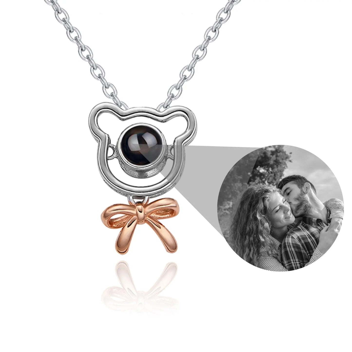 Romantic Bear-shaped Pendant Personalised Name Photo Necklace Valentine's Day Gift - Blade & Thread