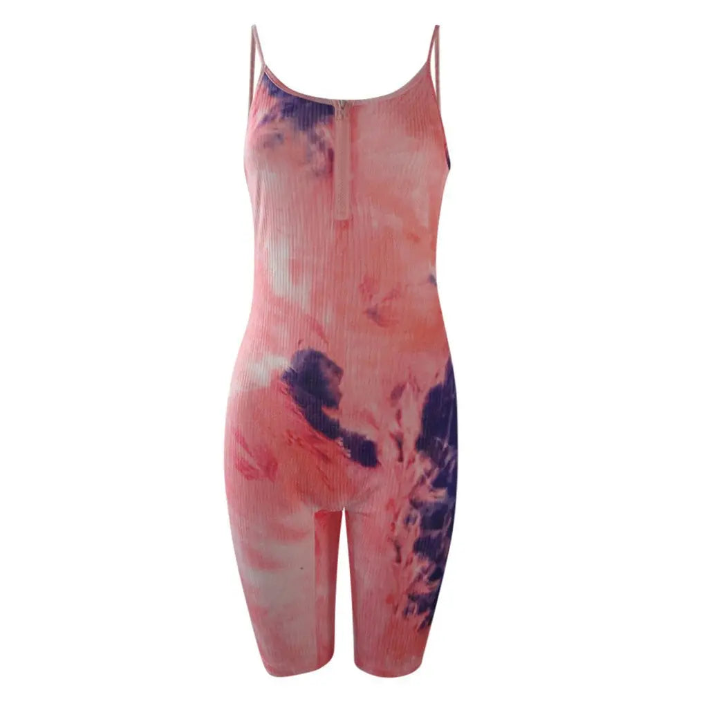 Romper Shorts Playsuit Womens Sleeveless Slim Tie-Dye Bodycon Sports Shorts Jumpsuit - Blade & Thread