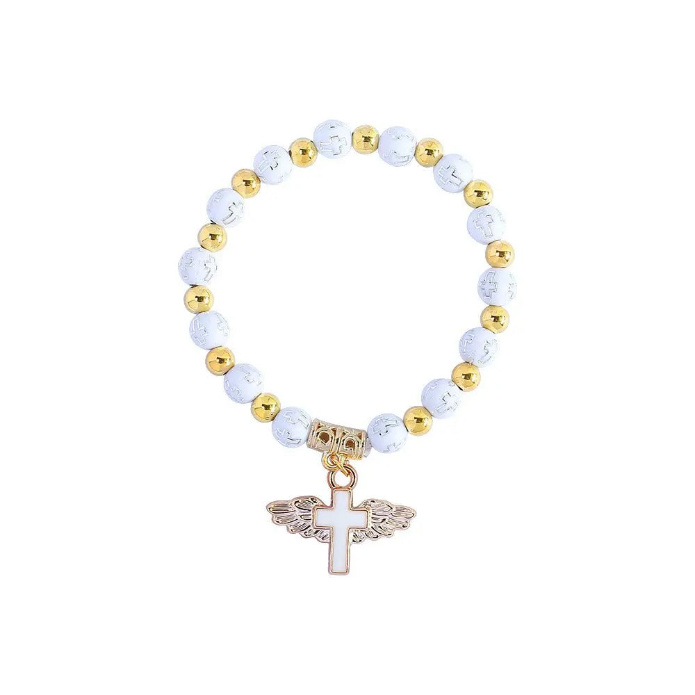 rosary bracelet acrylic cross angel hand jewelry - Blade & Thread