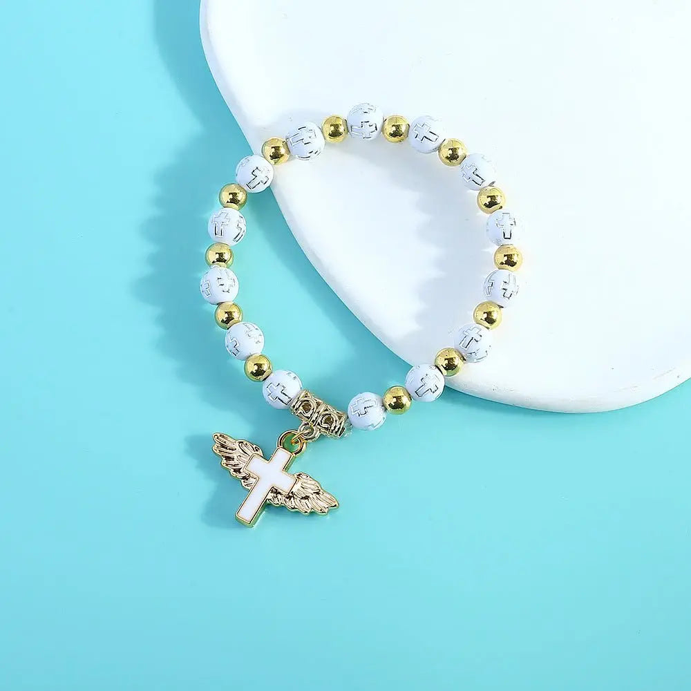 rosary bracelet acrylic cross angel hand jewelry - Blade & Thread