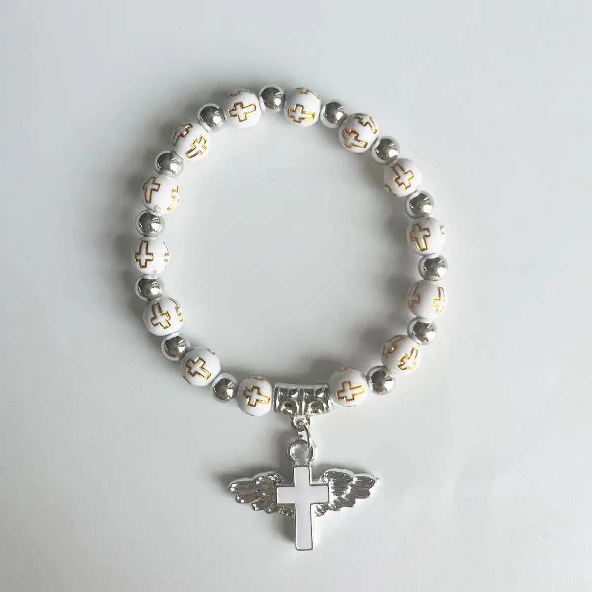 rosary bracelet acrylic cross angel hand jewelry - Blade & Thread