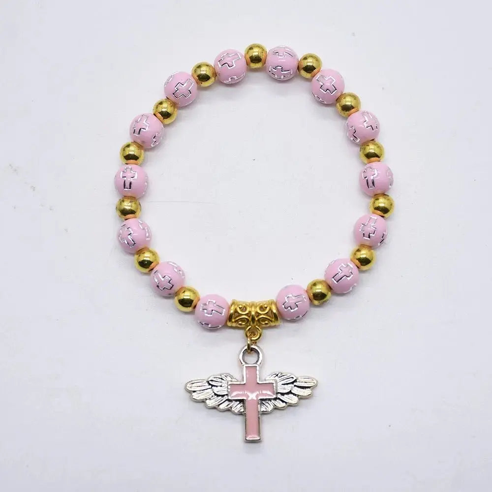 rosary bracelet acrylic cross angel hand jewelry - Blade & Thread