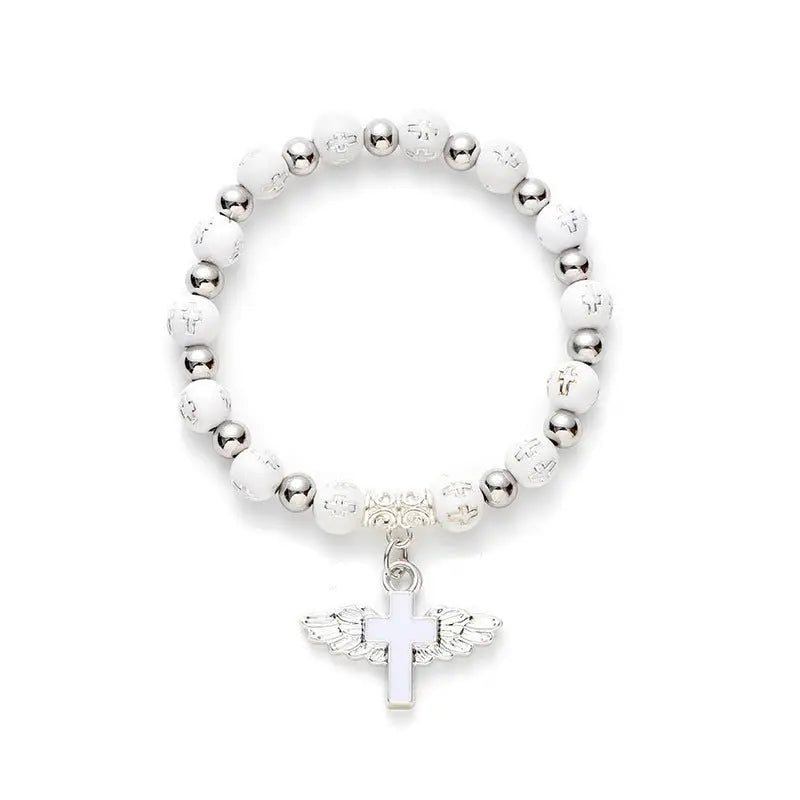 rosary bracelet acrylic cross angel hand jewelry - Blade & Thread