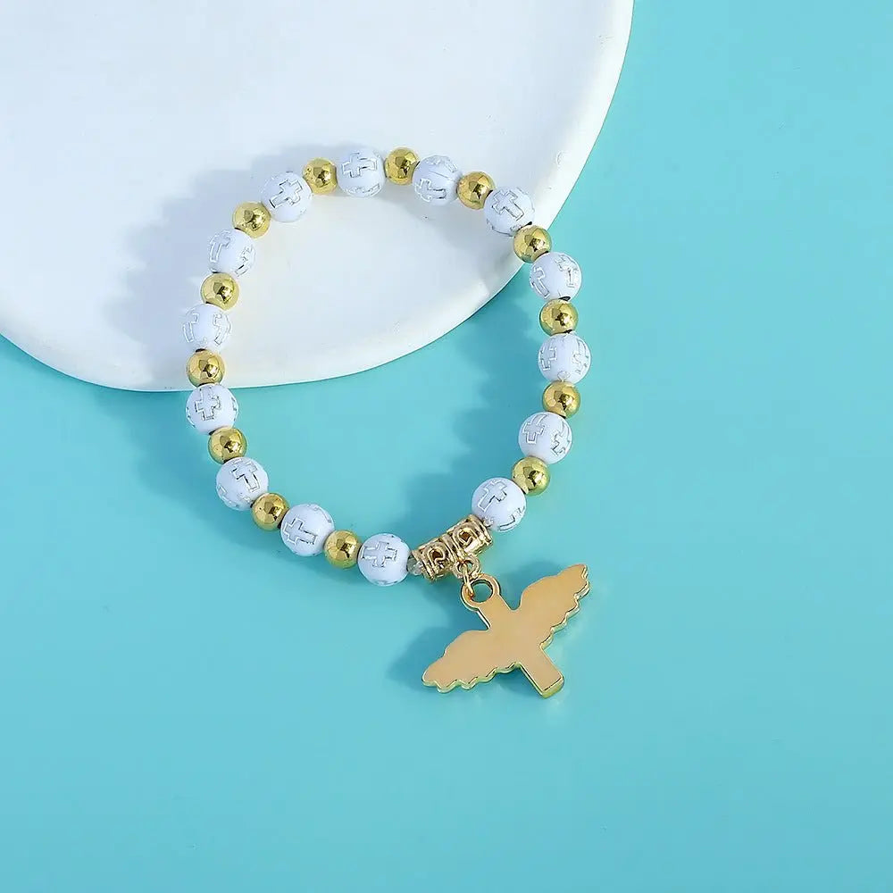 rosary bracelet acrylic cross angel hand jewelry - Blade & Thread