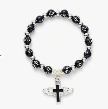 rosary bracelet acrylic cross angel hand jewelry - Blade & Thread