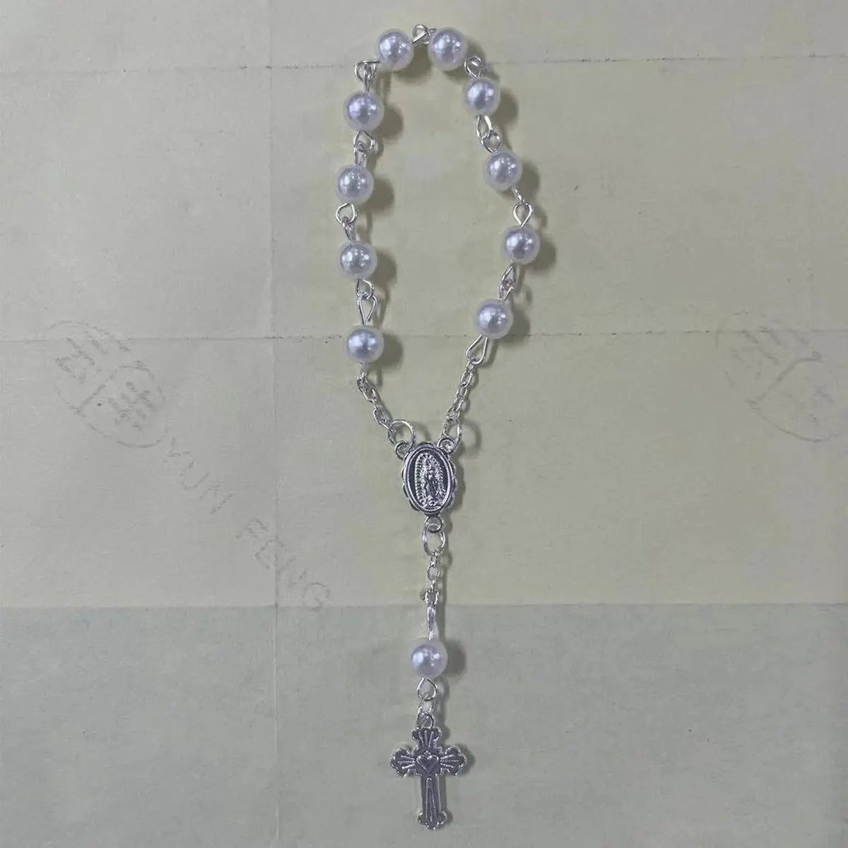 rosary bracelet angel rose pearl gift - Blade & Thread