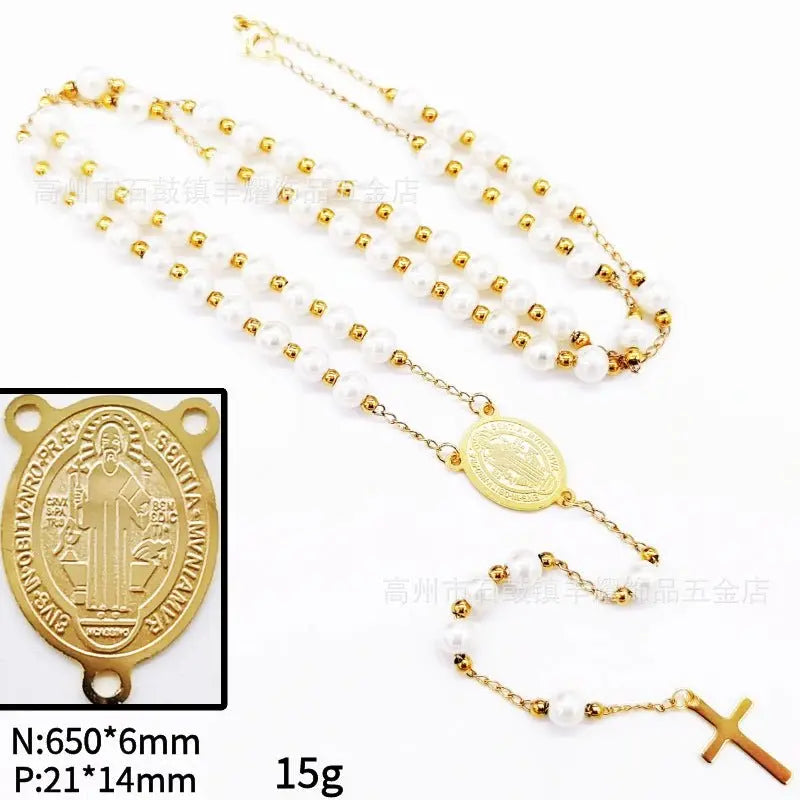 rosary necklace 6mm cross necklace - Blade & Thread