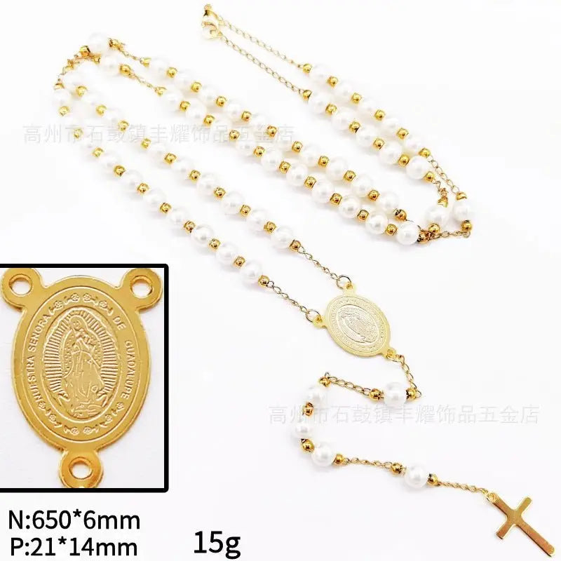 rosary necklace 6mm cross necklace - Blade & Thread