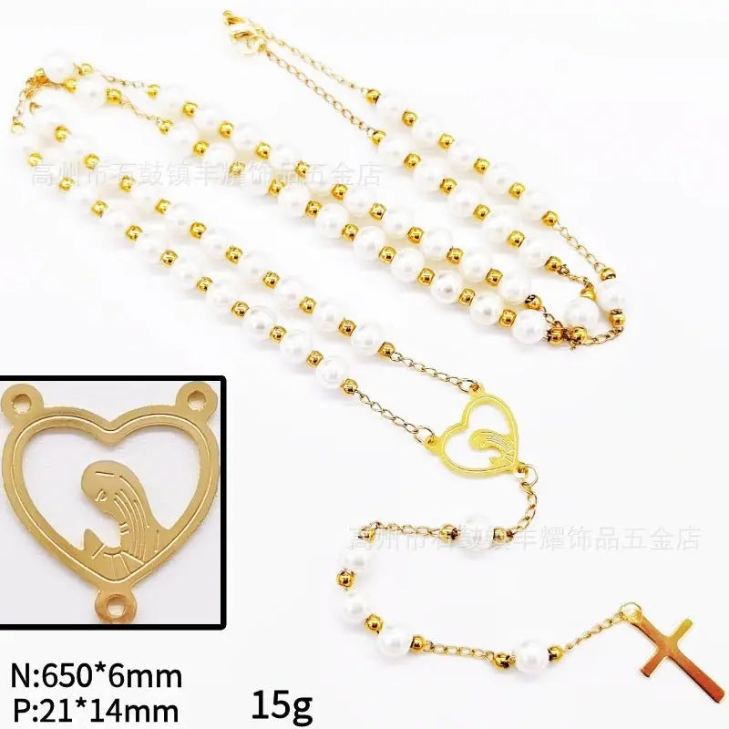 rosary necklace 6mm cross necklace - Blade & Thread