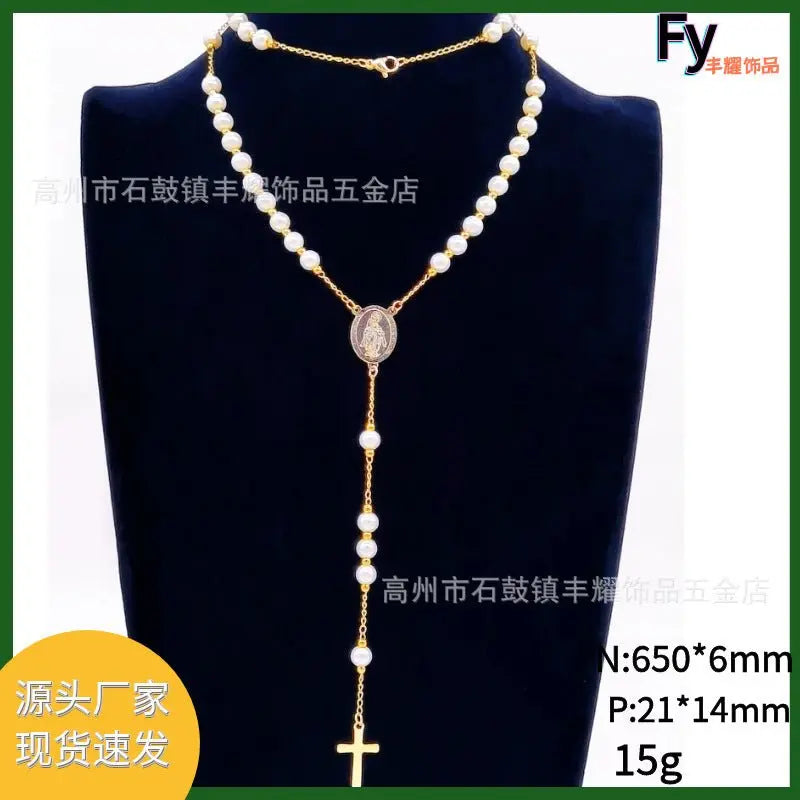 rosary necklace 6mm cross necklace - Blade & Thread