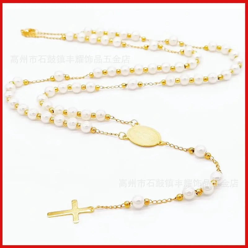 rosary necklace 6mm cross necklace - Blade & Thread