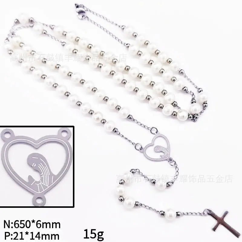 rosary necklace 6mm cross necklace - Blade & Thread