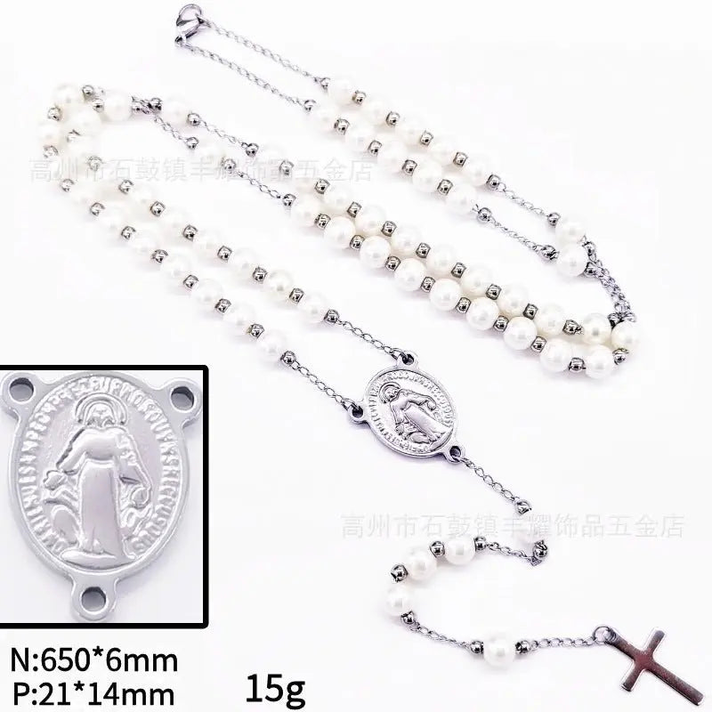 rosary necklace 6mm cross necklace - Blade & Thread