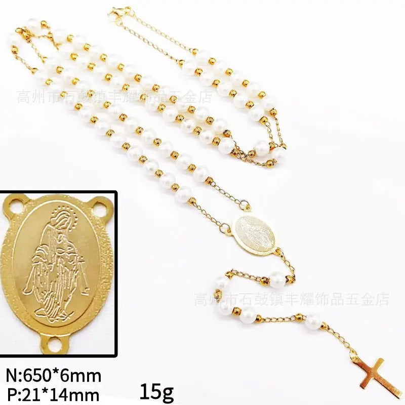 rosary necklace 6mm cross necklace - Blade & Thread