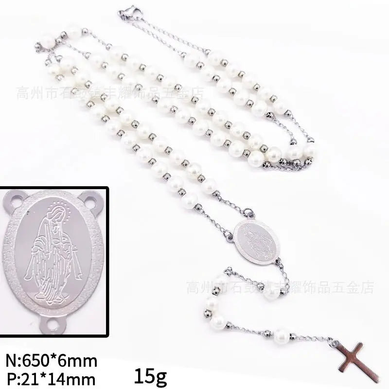 rosary necklace 6mm cross necklace - Blade & Thread