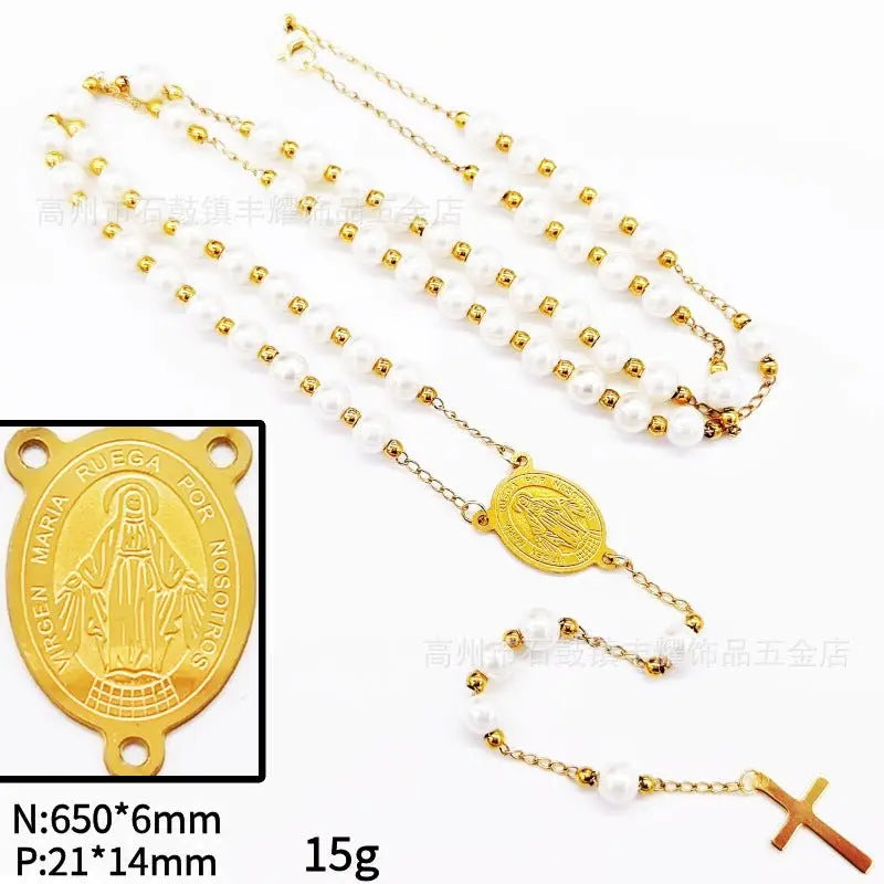 rosary necklace 6mm cross necklace - Blade & Thread