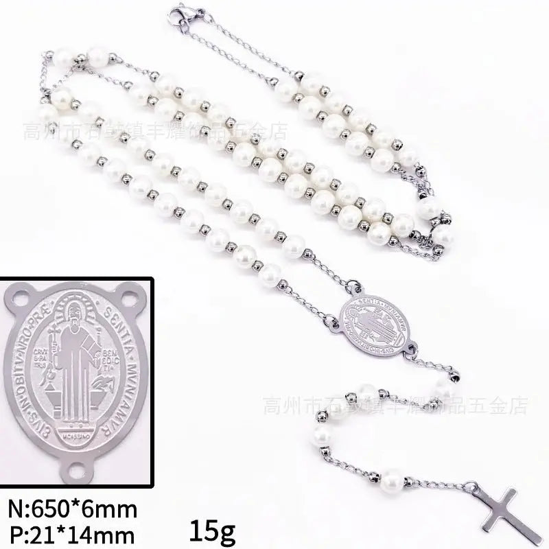 rosary necklace 6mm cross necklace - Blade & Thread
