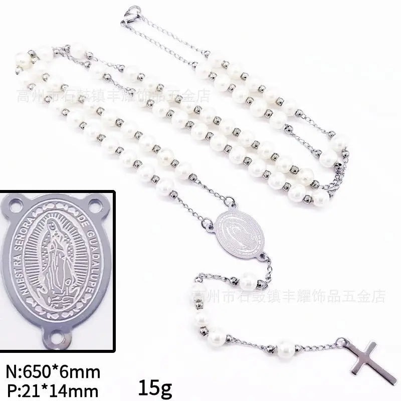 rosary necklace 6mm cross necklace - Blade & Thread